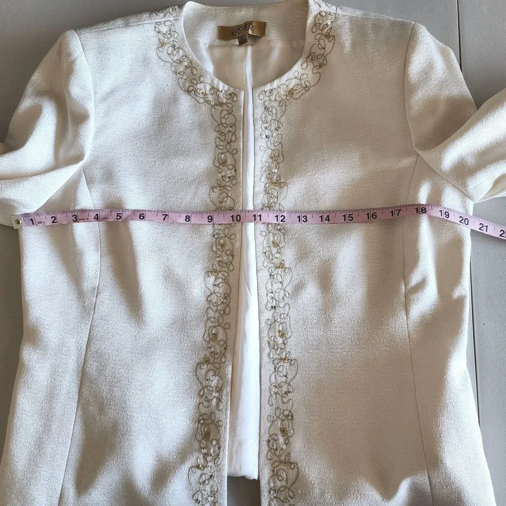 Vintage Kasper 3pc Skirt Suit Womens 10 Cream Jacket Shell Skirt Beading Wedding